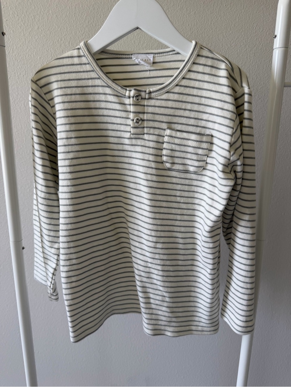 Jamie Kay Cream and Gray Striped Henley Top